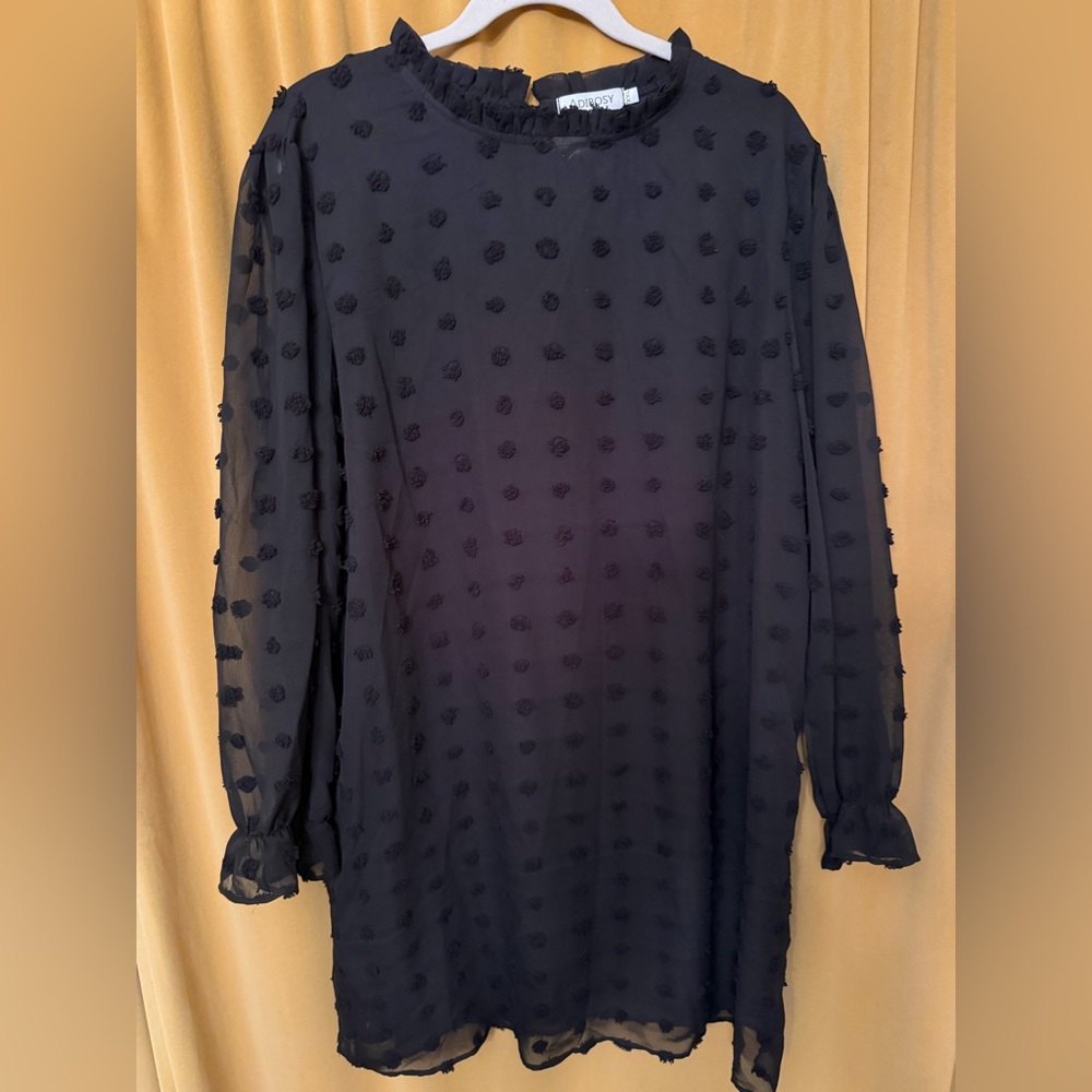 Women's black Textured Dot Long-Sleeve Blouse